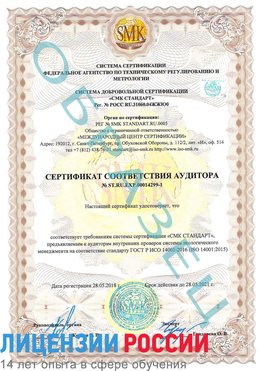 Образец сертификата соответствия аудитора №ST.RU.EXP.00014299-1 Рыбинск Сертификат ISO 14001